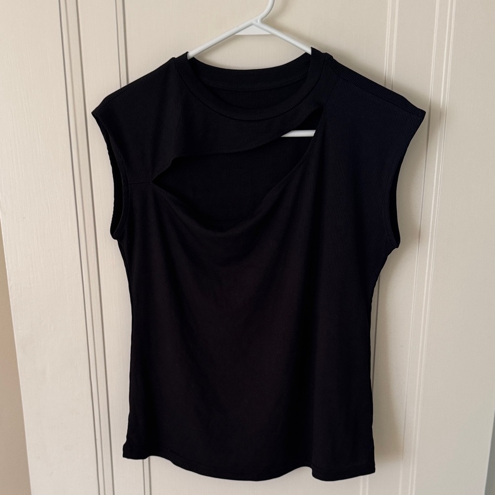 Elegant Black Cutout Muscle Tee